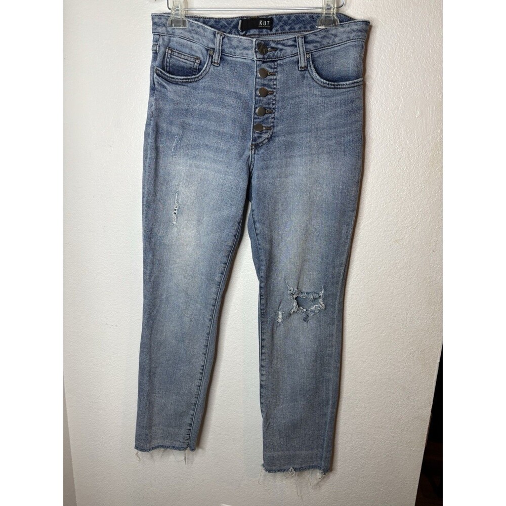 Kut From The Kloth Jeans Women's 6 Reese High Rise Ankle Straight Leg Raw Hem